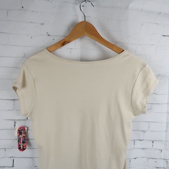 ENERGIE TAN V NECK CAP SLEEVE COTTON T SHIRT SIZE XL NWT - Picture 8 of 9